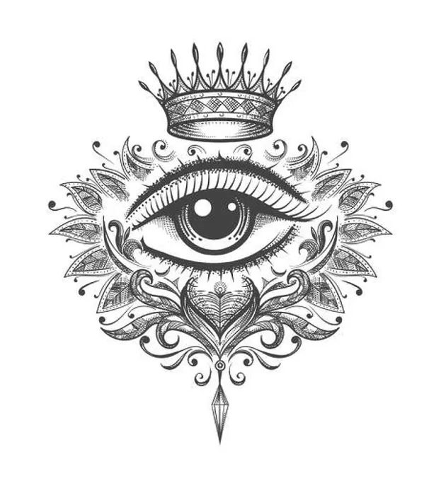Framed Print : Mystical Tattoo of All Seeing Eye with Crown drawn in Engraving Style. Vector illustration Framed Print : Mystical Tattoo of All Seeing Eye with Crown drawn in Engraving Style. Vector illustration