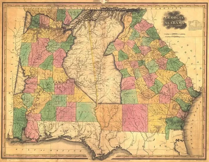 Framed Print : N / A. Georgia and Alabama, showing county boundaries & Native territories Framed Print : N / A. Georgia and Alabama, showing county boundaries & Native territories