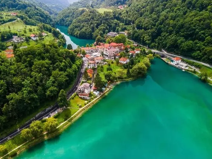Framed Print : Most na Soci Town by Soca River in Slovenia Framed Print : Most na Soci Town by Soca River in Slovenia