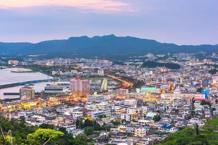Framed Print : Nago, Okinawa, Japan downtown skyline at sunset Framed Print : Nago, Okinawa, Japan downtown skyline at sunset