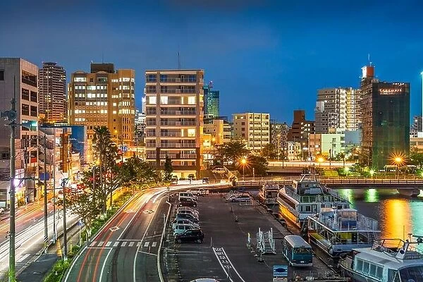 Naha, Okinawa, Japan skyline at the seaport