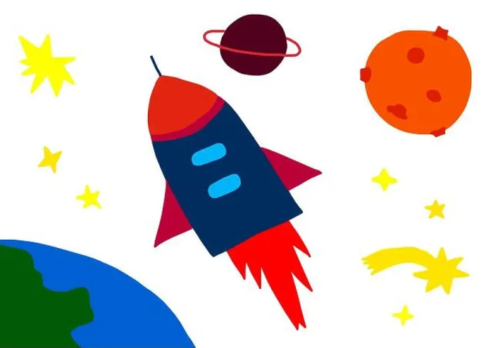 Framed Print : Naive illustration, children drawing, rocket flying in space Framed Print : Naive illustration, children drawing, rocket flying in space