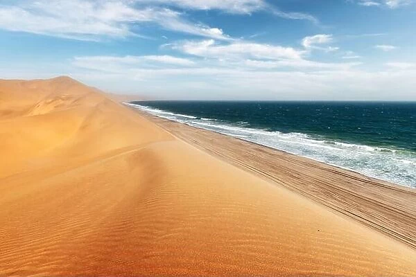 Namib desert and Atlantic ocean waves