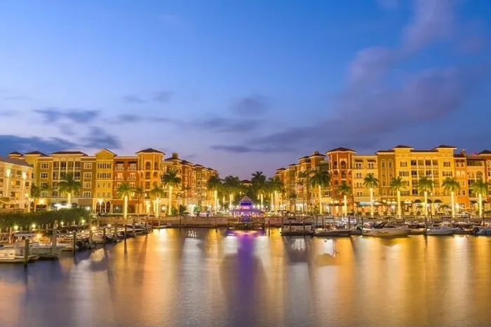 Framed Print : Naples, Florida, USA downtown cityscape on the bay at dusk Framed Print : Naples, Florida, USA downtown cityscape on the bay at dusk