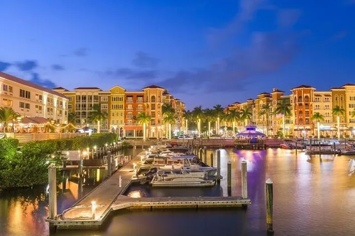 Framed Print : Naples, Florida, USA downtown cityscape on the bay at dusk Framed Print : Naples, Florida, USA downtown cityscape on the bay at dusk