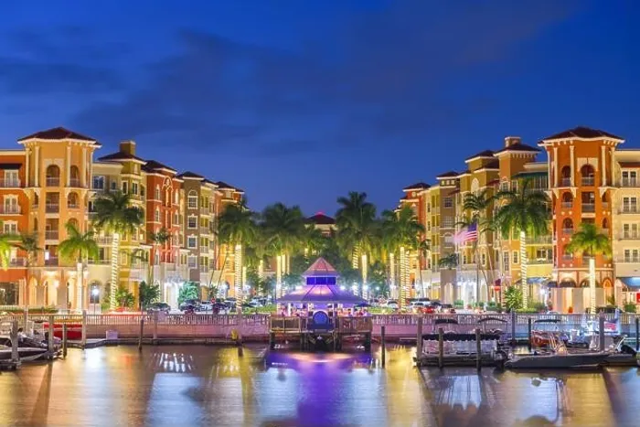 Framed Print : Naples, Florida, USA downtown cityscape on the bay at dusk Framed Print : Naples, Florida, USA downtown cityscape on the bay at dusk
