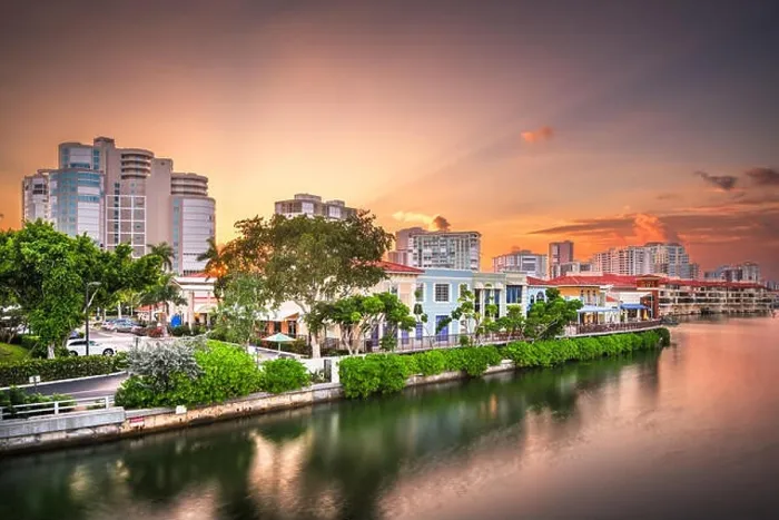 Framed Print : Naples, Florida, USA downtown skyline at dusk