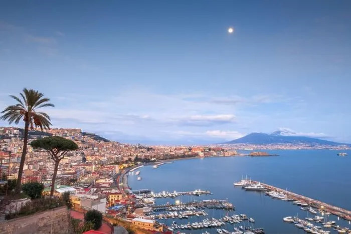 Framed Print : Naples, Italy aerial skyline on the bay with Mt. Vesuvius at dusk Framed Print : Naples, Italy aerial skyline on the bay with Mt. Vesuvius at dusk
