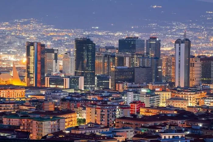 Framed Print : Naples, Italy with the financial district skyline under Mt. Vesuvius at twilight Framed Print : Naples, Italy with the financial district skyline under Mt. Vesuvius at twilight