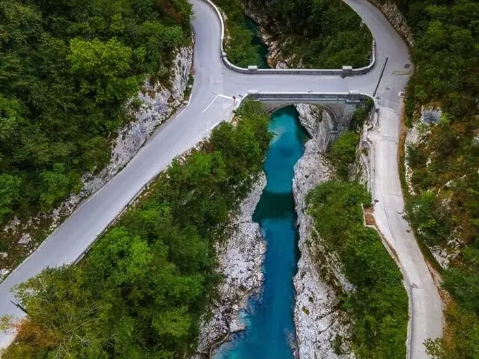 Framed Print : Napoleons Bridge Over Soca River Valley in Slovenia. Drone View from Above Framed Print : Napoleons Bridge Over Soca River Valley in Slovenia. Drone View from Above