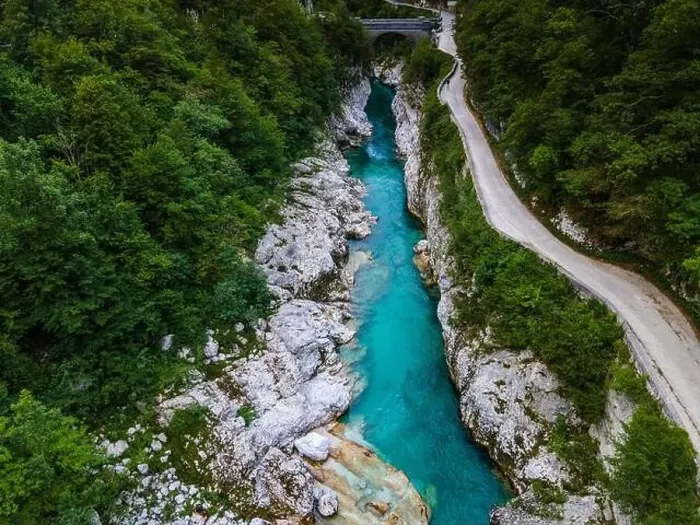 Framed Print : Napoleons Bridge Over Soca River Valley in Slovenia. Drone View from Above Framed Print : Napoleons Bridge Over Soca River Valley in Slovenia. Drone View from Above