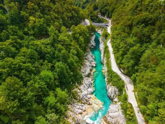 Framed Print : Napoleons Bridge Over Soca River Valley in Slovenia. Drone View from Above Framed Print : Napoleons Bridge Over Soca River Valley in Slovenia. Drone View from Above