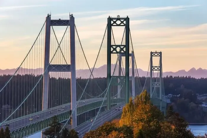Framed Print : Narrows bridge in Tacoma Washington during a colorful sunset Framed Print : Narrows bridge in Tacoma Washington during a colorful sunset