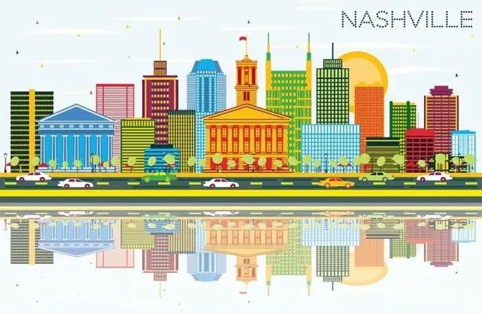 Framed Print : Nashville Skyline with Color Buildings Framed Print : Nashville Skyline with Color Buildings
