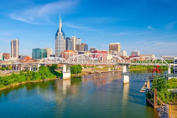 Framed Print : Nashville, Tennessee, USA downtown city skyline on the Cumberland River Framed Print : Nashville, Tennessee, USA downtown city skyline on the Cumberland River