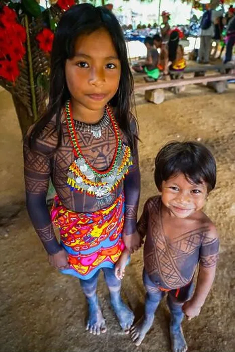 Framed Print : Native Embera Children playing at the Embera Puru Village in Panama Framed Print : Native Embera Children playing at the Embera Puru Village in Panama