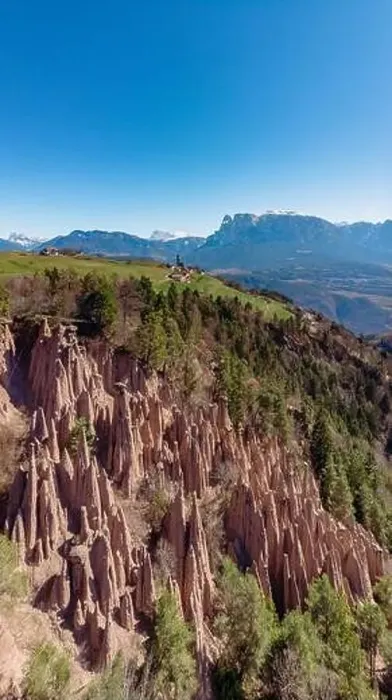 Framed Print : Natural earth pyramids in Renon Ritten Italy. Aerial view Framed Print : Natural earth pyramids in Renon Ritten Italy. Aerial view