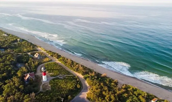 Framed Print : Nauset Beach with Nauset Light, aerial view Framed Print : Nauset Beach with Nauset Light, aerial view