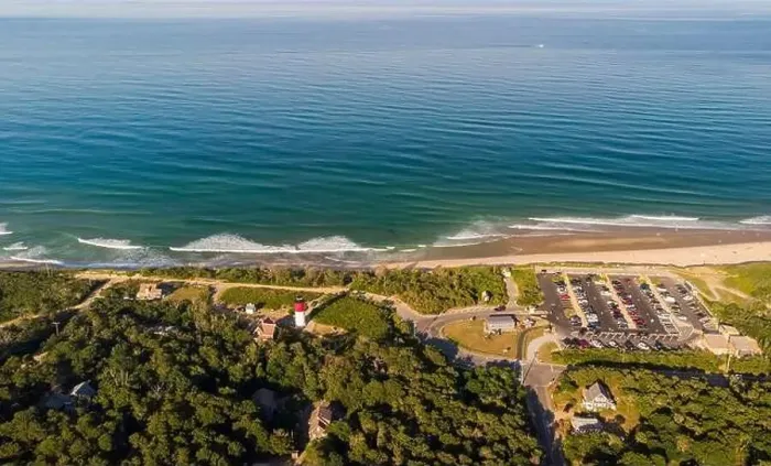 Framed Print : Nauset Beach with Nauset Light, aerial view Framed Print : Nauset Beach with Nauset Light, aerial view