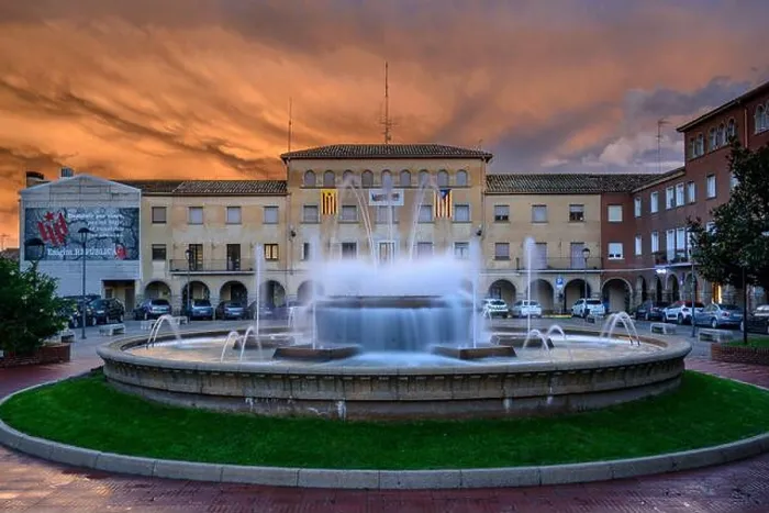Framed Print : Navàs Town Hall Square in a red sunset (Bages) Framed Print : Navàs Town Hall Square in a red sunset (Bages)