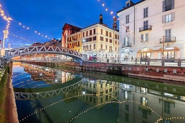 Naviglo Canal, Milan, Lombardy, Italy at twilight