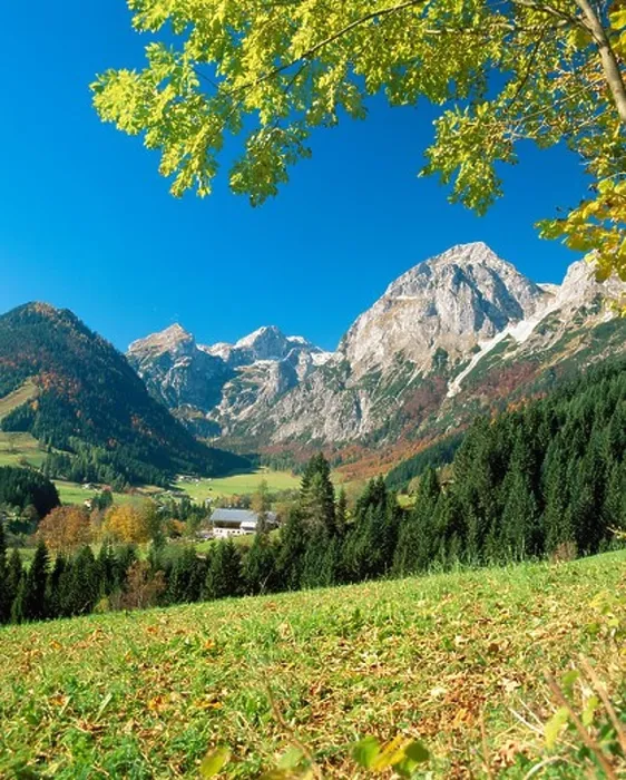 Framed Print : near Lungotz mountains autumn Lammertal scenery Austria Europe Salzburg Tennengebirge