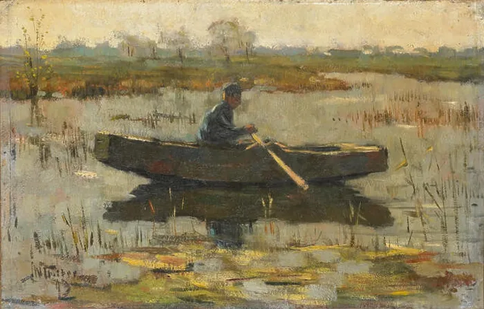 Framed Print : Nederlands: Man in een roeiboot Framed Print : Nederlands: Man in een roeiboot