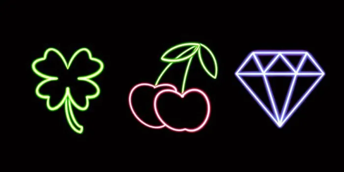 Framed Print : Neon Casino Set, Cherries, Clover Framed Print : Neon Casino Set, Cherries, Clover