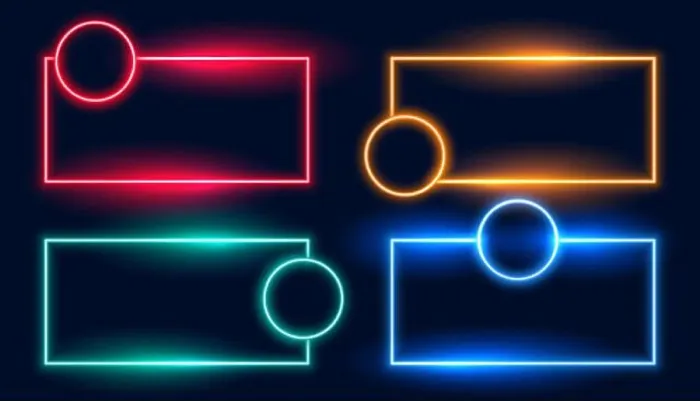 Framed Print : neon frames set in four colors Framed Print : neon frames set in four colors