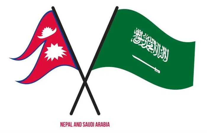 Framed Print : Nepal and Saudi Arabia Flags Crossed And Waving Flat Style. Official Proportion. Correct Colors Framed Print : Nepal and Saudi Arabia Flags Crossed And Waving Flat Style. Official Proportion. Correct Colors