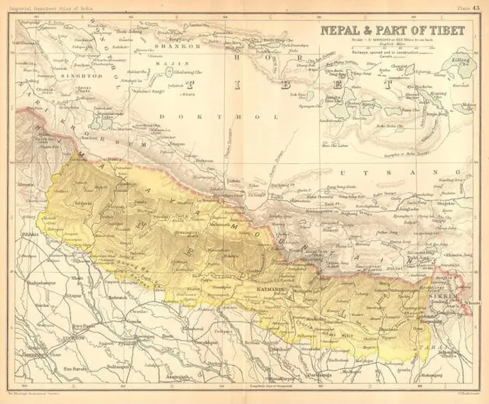 Framed Print : Nepal & part of Tibet. Himalayas. Kathmandu 1909 old antique map plan chart Framed Print : Nepal & part of Tibet. Himalayas. Kathmandu 1909 old antique map plan chart