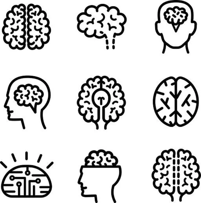 Framed Print : Neurology brain icon vector set. Outline set of brain vector icons for web design isolated on white