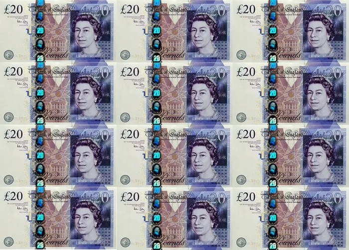 Framed Print : The New English Twenty Pound Notes as they come off the printing press Framed Print : The New English Twenty Pound Notes as they come off the printing press