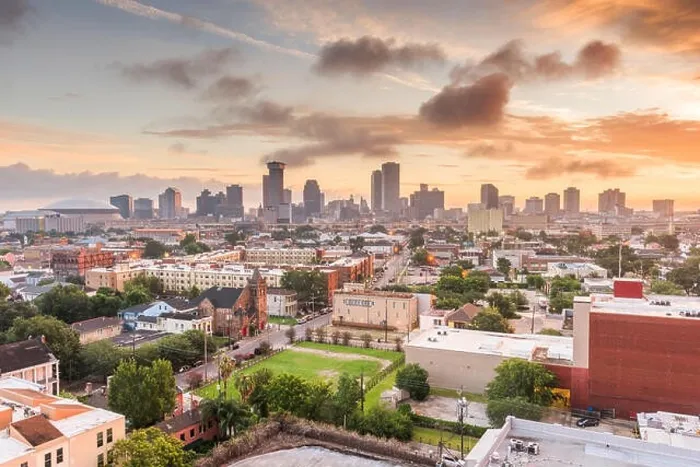 Framed Print : New Orleans, Louisiana downtown city skyline at twilight