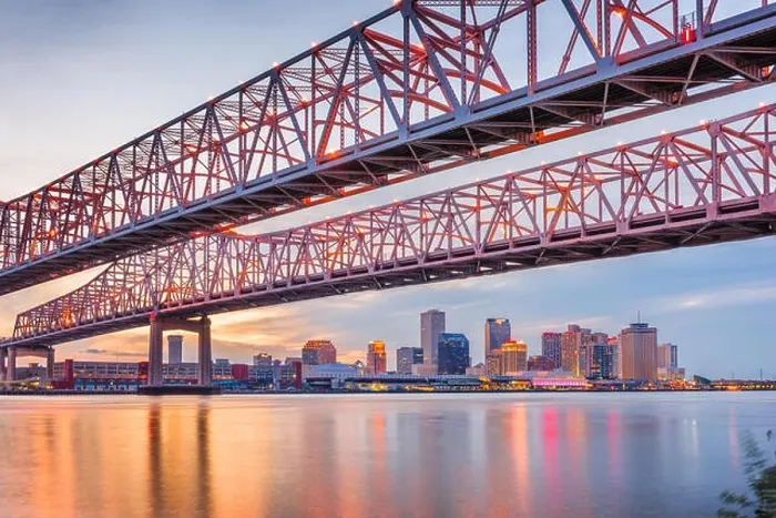 Framed Print : New Orleans, Louisiana, USA at Crescent City Connection Bridge over the Mississippi River at dusk Framed Print : New Orleans, Louisiana, USA at Crescent City Connection Bridge over the Mississippi River at dusk