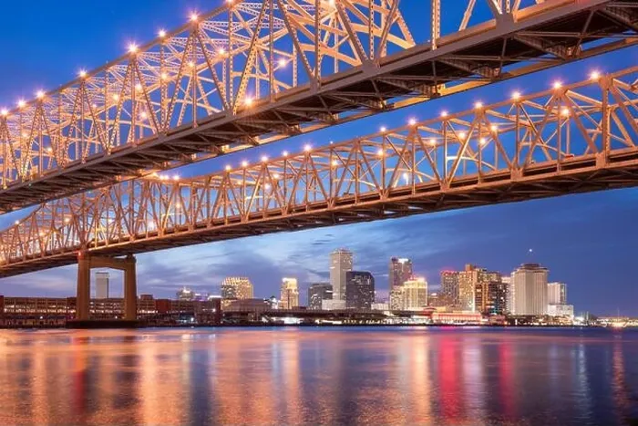 Framed Print : New Orleans, Louisiana, USA at Crescent City Connection Bridge over the Mississippi River at night Framed Print : New Orleans, Louisiana, USA at Crescent City Connection Bridge over the Mississippi River at night