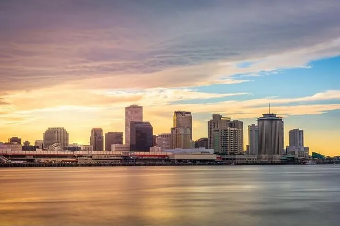 Framed Print : New Orleans, Louisiana, USA skyline on the Mississippi River at dusk
