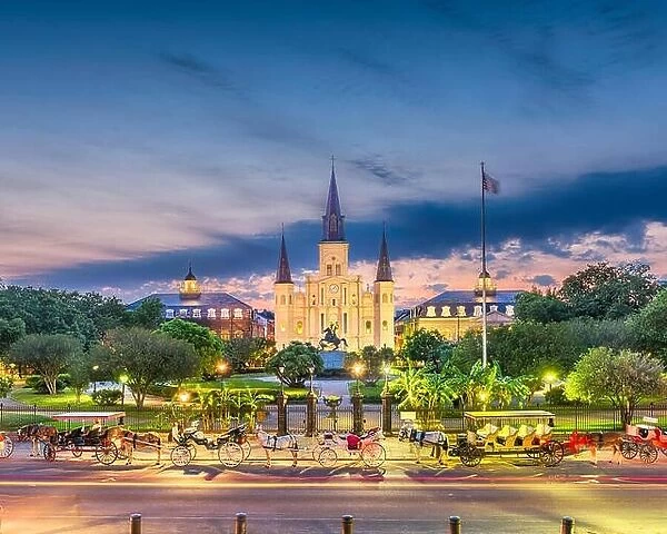 New Orleans, Louisiana, USA town view at St. Louis Cathedral