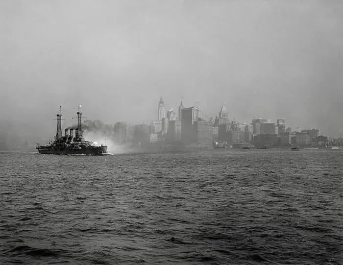 Framed Print : New York City skyline from the bay 1910