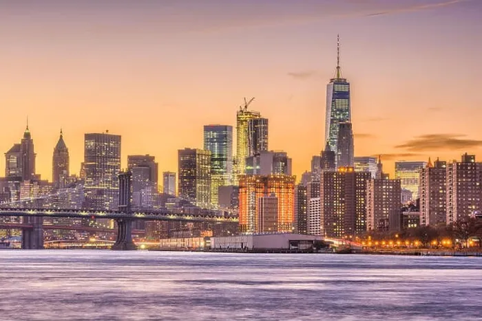 Framed Print : New York City, USA skyline on the East River with Brooklyn Bridge at dusk Framed Print : New York City, USA skyline on the East River with Brooklyn Bridge at dusk