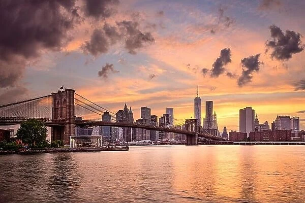 New York City, USA skyline at sunset