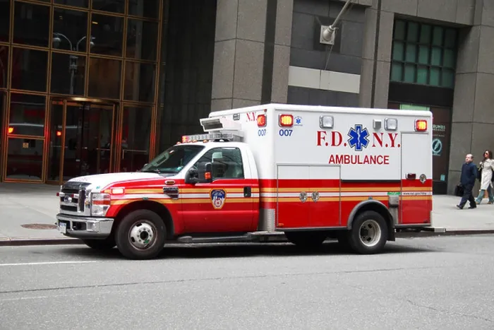 Framed Print : A New York Fire Department emergency vehicle / ambulance parked in New York City, United States Framed Print : A New York Fire Department emergency vehicle / ambulance parked in New York City, United States