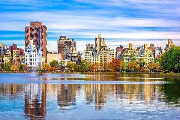 New York, New York at Central Park and reservoir in autumn season