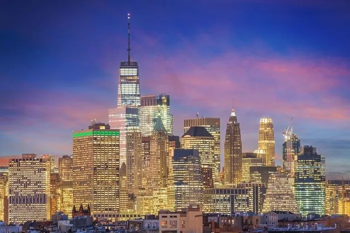 Framed Print : New York, New York cityscape in Lower Manhattan at twilight Framed Print : New York, New York cityscape in Lower Manhattan at twilight