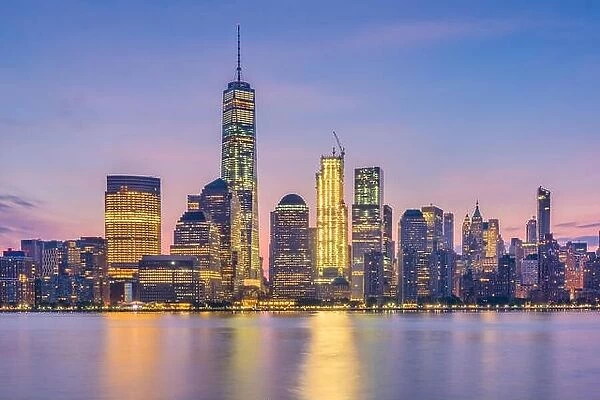 New York, New York, Lower Manhattan Skyline from across the Hudson River at dawn