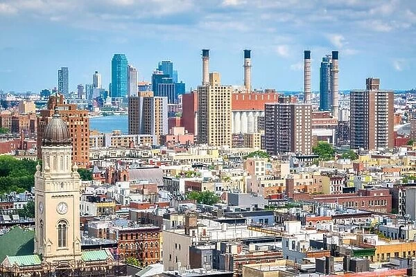 New York, New York, USA cityscape over the Lower East Side towards the East River and Queens