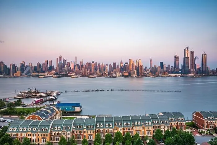 Framed Print : New York, New York, USA downtown city skyline on the Hudson River at dusk Framed Print : New York, New York, USA downtown city skyline on the Hudson River at dusk
