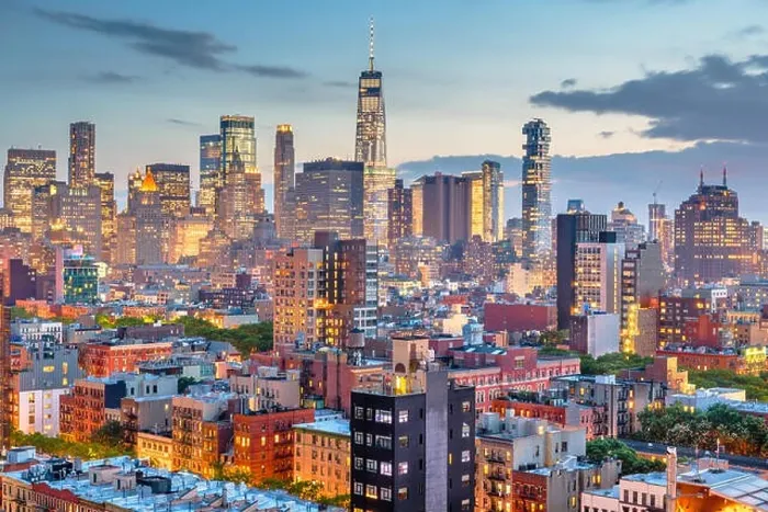 Framed Print : New York, New York, USA downtown city skyline over the Lower East Side at dusk Framed Print : New York, New York, USA downtown city skyline over the Lower East Side at dusk