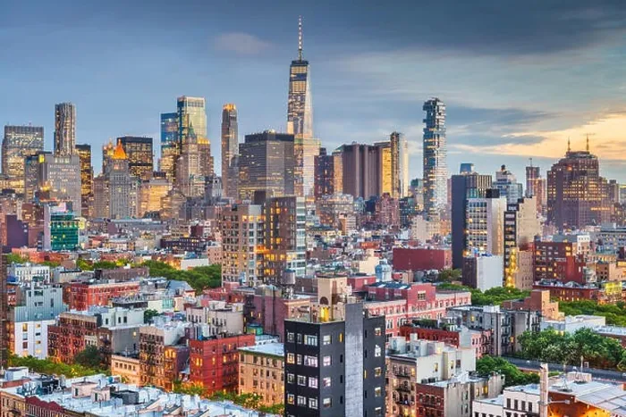 Framed Print : New York, New York, USA downtown city skyline over the Lower East Side at dusk