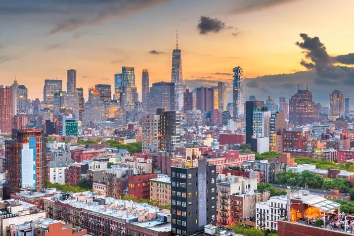 Framed Print : New York, New York, USA downtown city skyline over the Lower East Side at dusk Framed Print : New York, New York, USA downtown city skyline over the Lower East Side at dusk